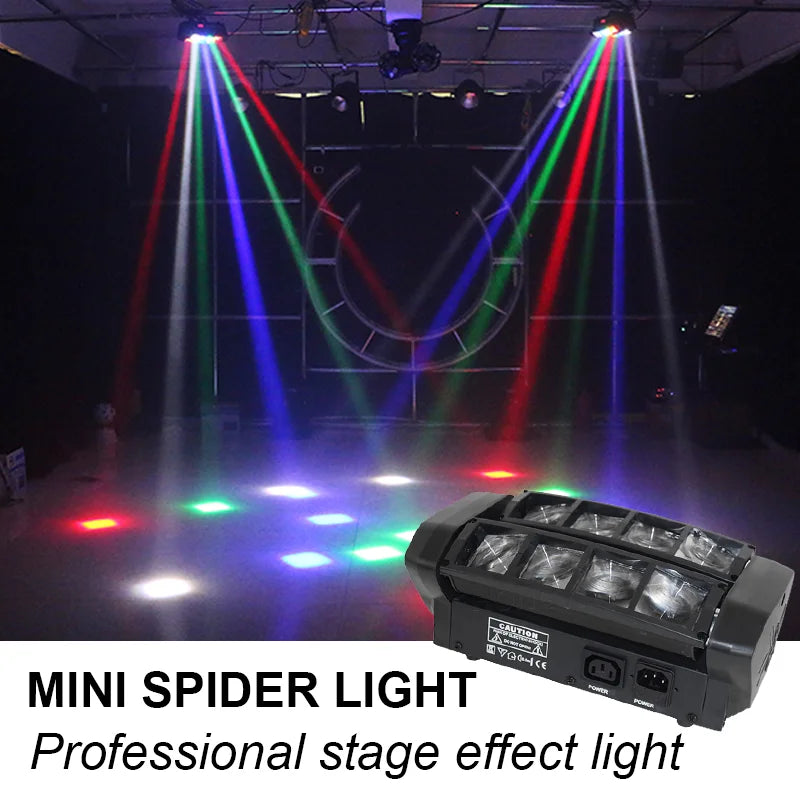 Spider Moving Head Light 8x10W LEDs Beam DJ Lights RGBW Sound Activated and DMX-512 Control for Party Pub Festival Disco Show We